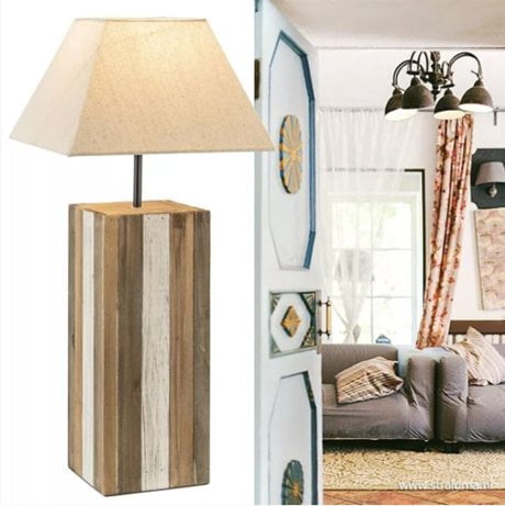 Houten tafellamp met stoffen kap