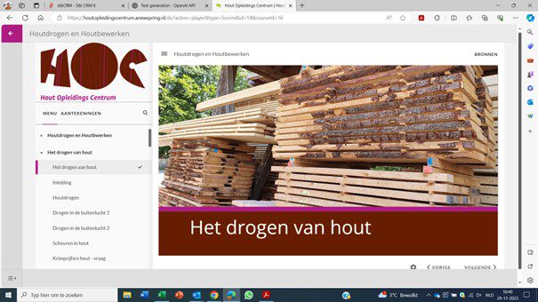 Voorbeeld van de nieuwe e-learning van het Hout Opleidings Centrum.